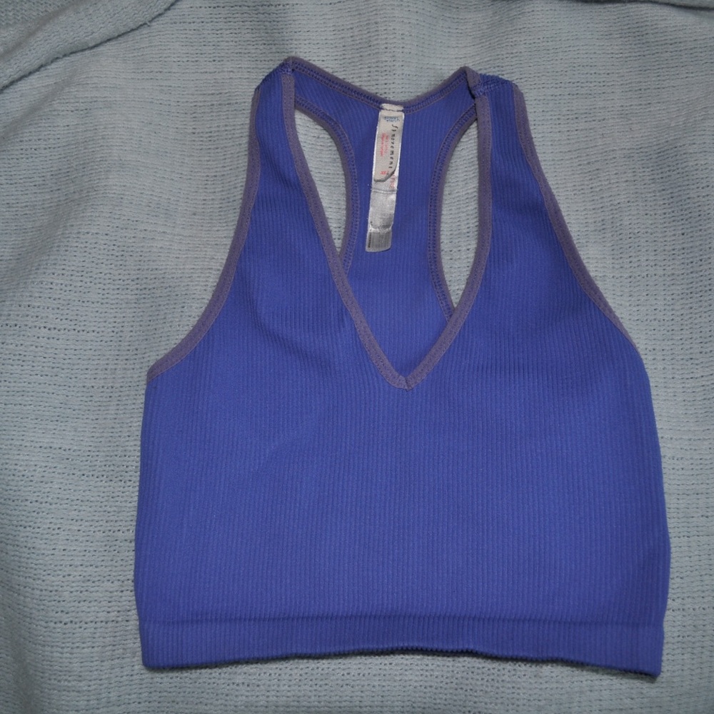 Free People Blue Racerback Sports Bra with Moisture-Wicking Fabric